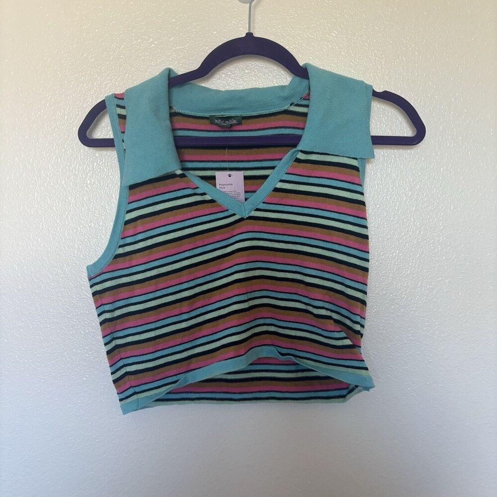 Women's Cropped Jacquard Polo Sweater Tank Top - Wild Fable Striped L